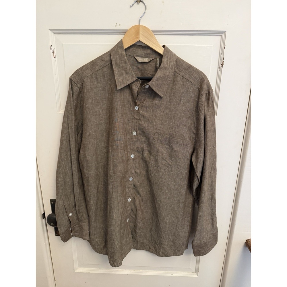 Tommy Bahama Women's Brown Coastalina Linen Relaxed Shirt Beach L $128